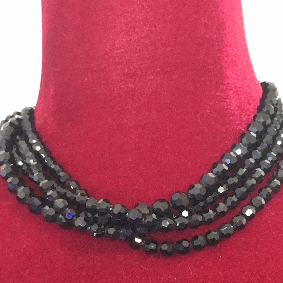 Black bead choker necklace multi strand - Picture 5 of 6